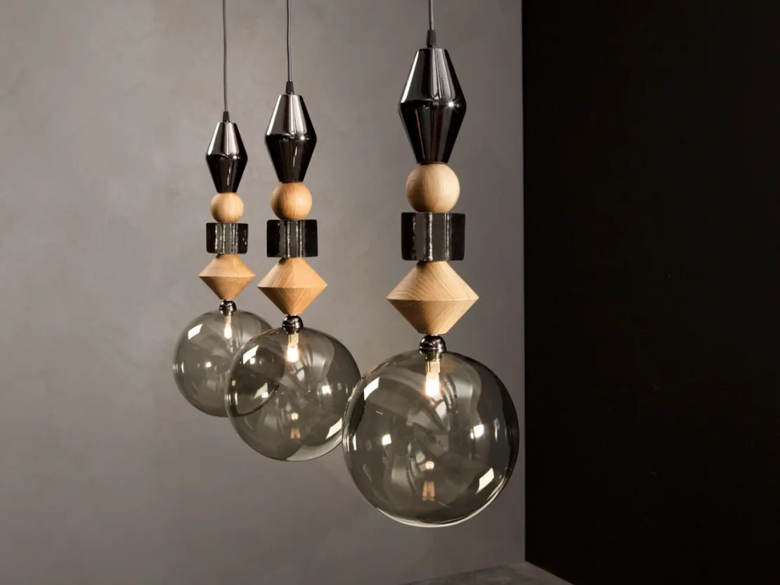 Lampada a sospensione Pandora Light in legno e vetro di Tonin Casa