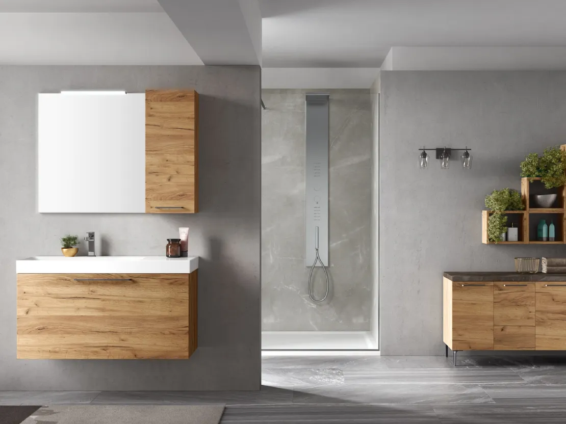 Mobile da Bagno sospeso in melaminico Rovere Cortina 46 08 di Arcom