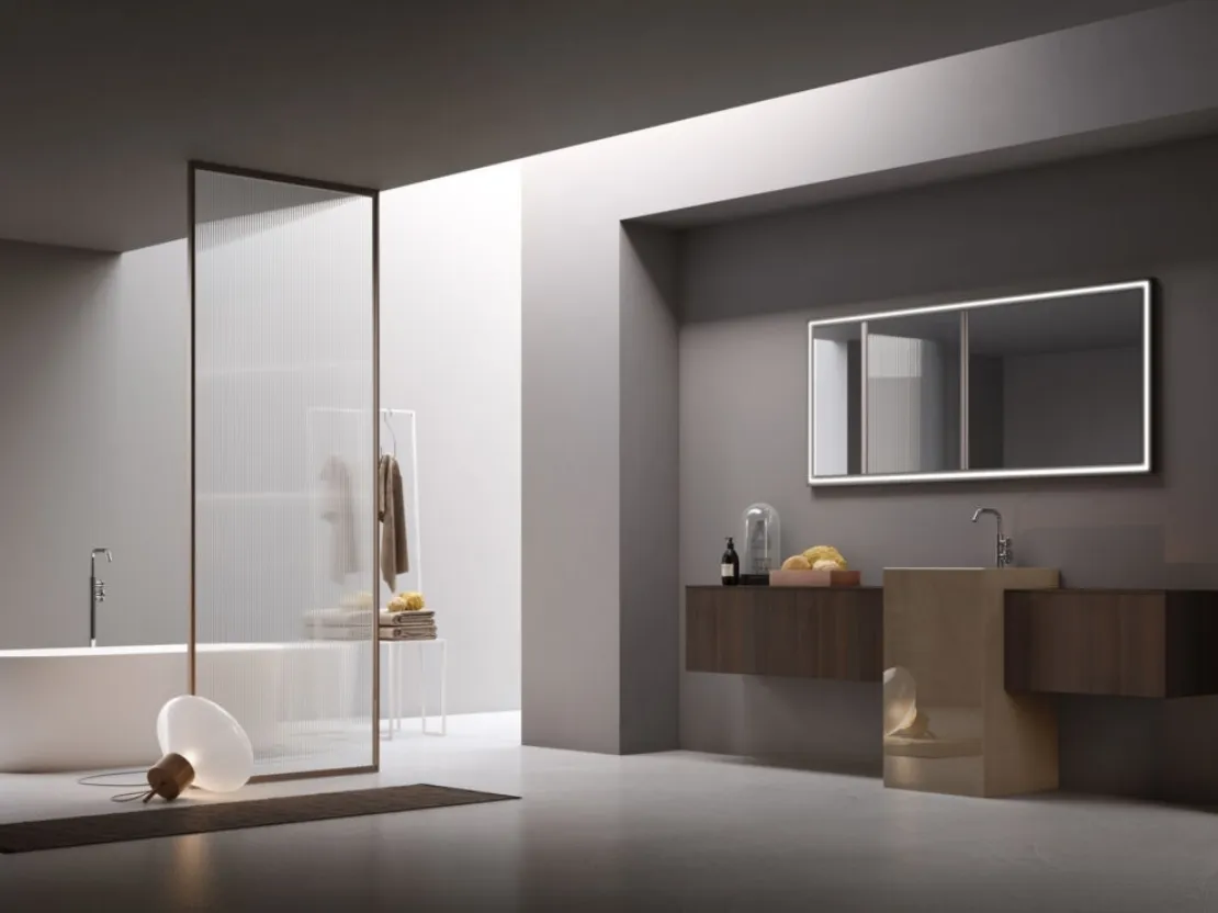Mobile da Bagno a terra Pollock 63 in Eucalipto con lavabo in gres lucido di Arcom
