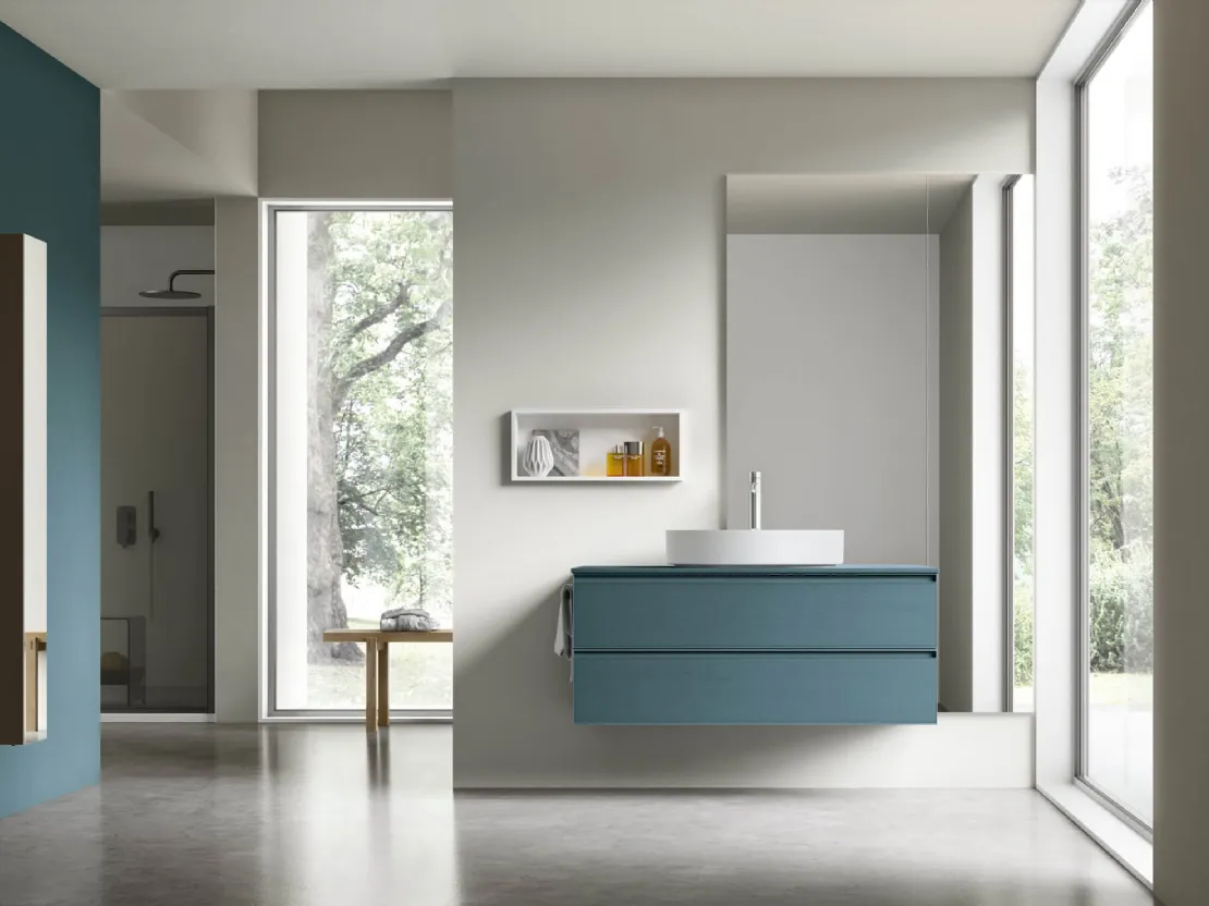 Mobile da Bagno sospeso Shape 29 in rovere laccato ottanio di Arcom