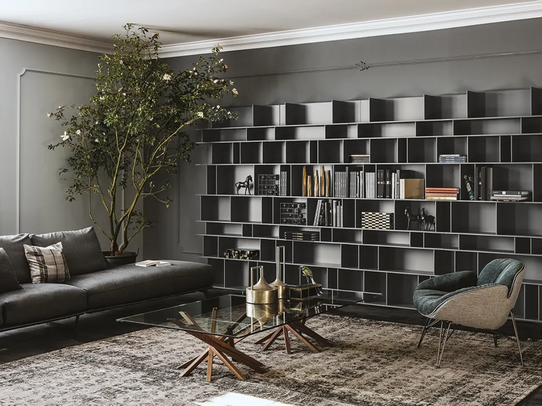 Libreria a muro in MDF laccato grigio Wally di Cattelan Italia