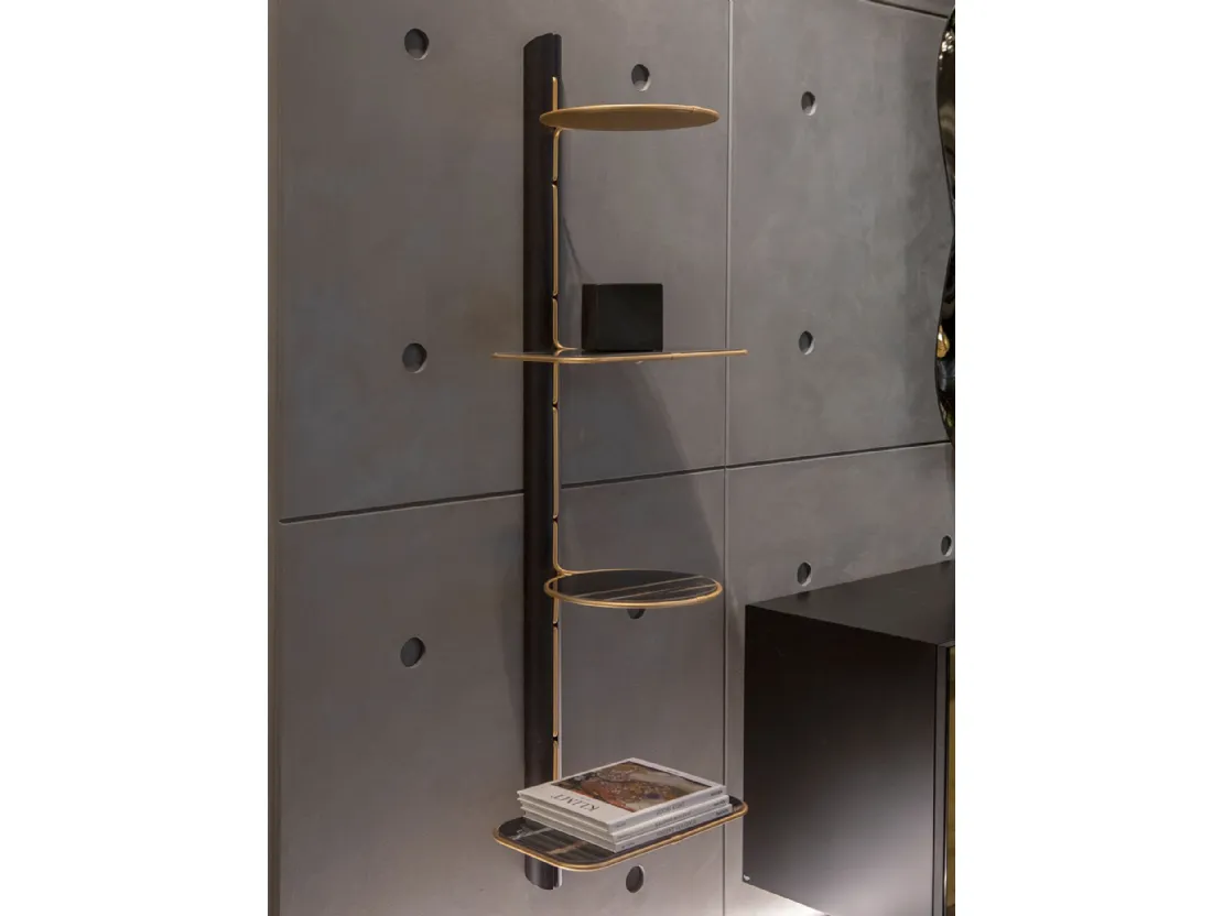 Libreria sospesa di design in legno con ripiani in grès porcellanato Icon di Tonin Casa