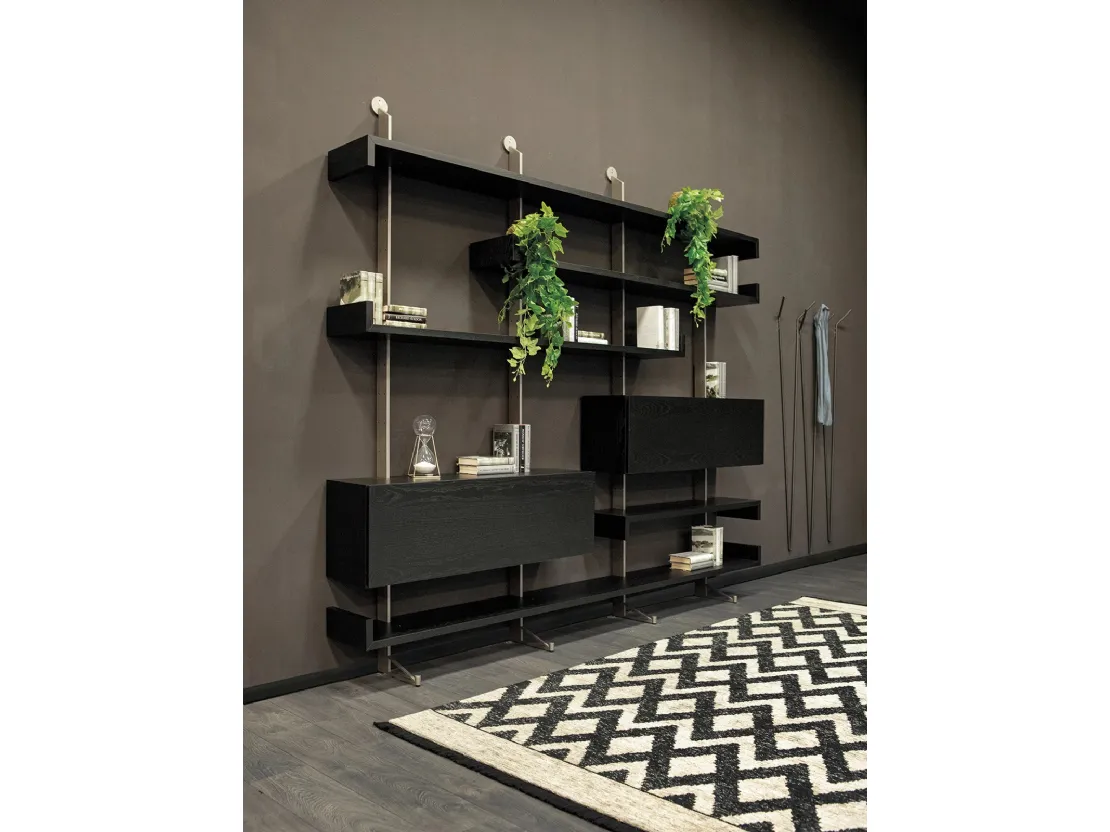 Libreria a muro in legno con montanti in metallo Plan di Tonin Casa