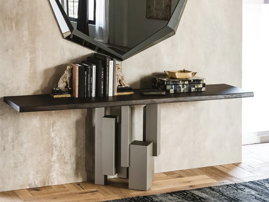 Consolle con base in acciaio e piano in legno massello Skyline di Cattelan Italia