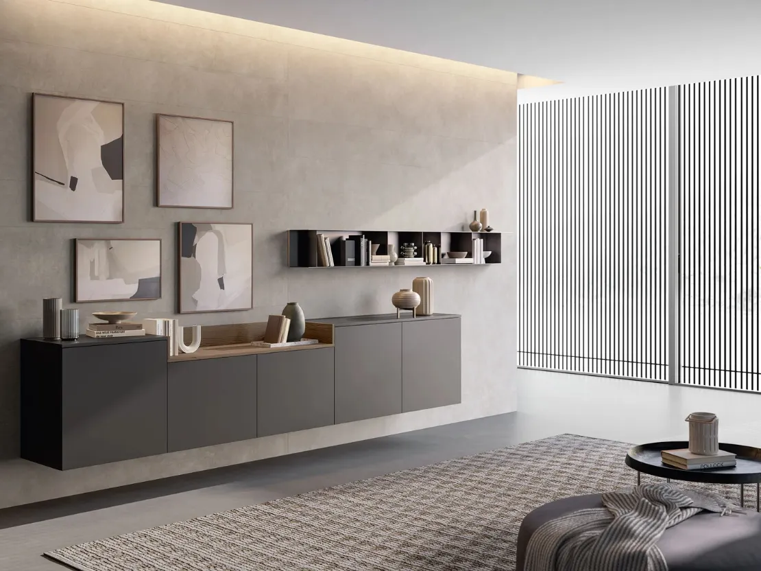 Mobile sospeso Living Time in laccato opaco di Arredo3