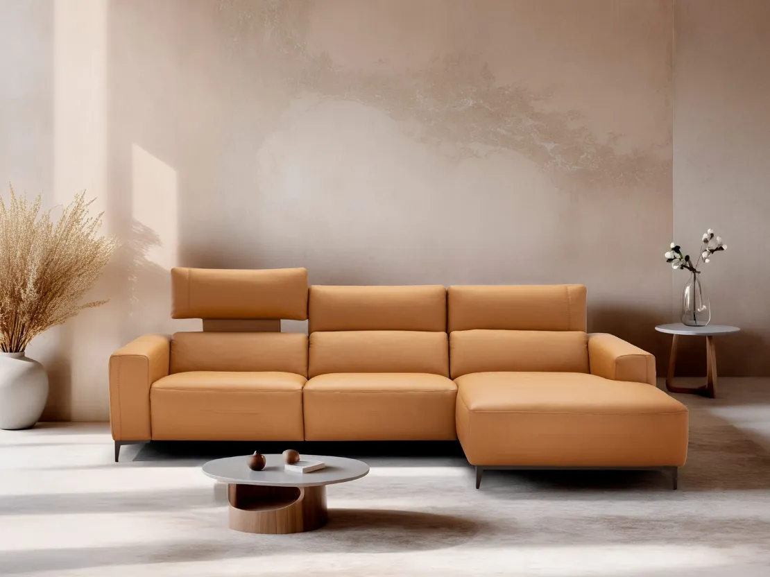 Divano relax in pelle con penisola Bertè di Franco Ferri