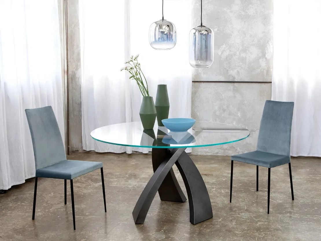 Tavolo rotondo Eliseo Brushed con top in vetro di Tonin Casa