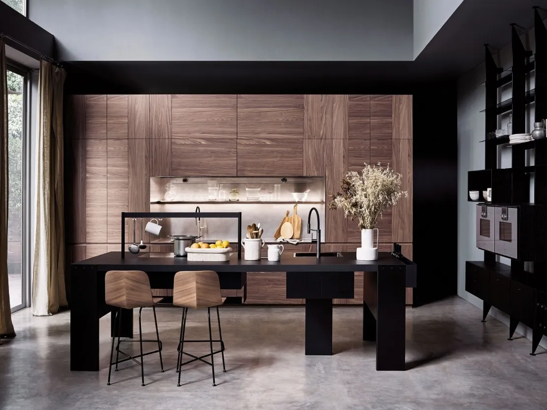 Cucina Design con isola Intarsio Time Bridge in noce di Cesar