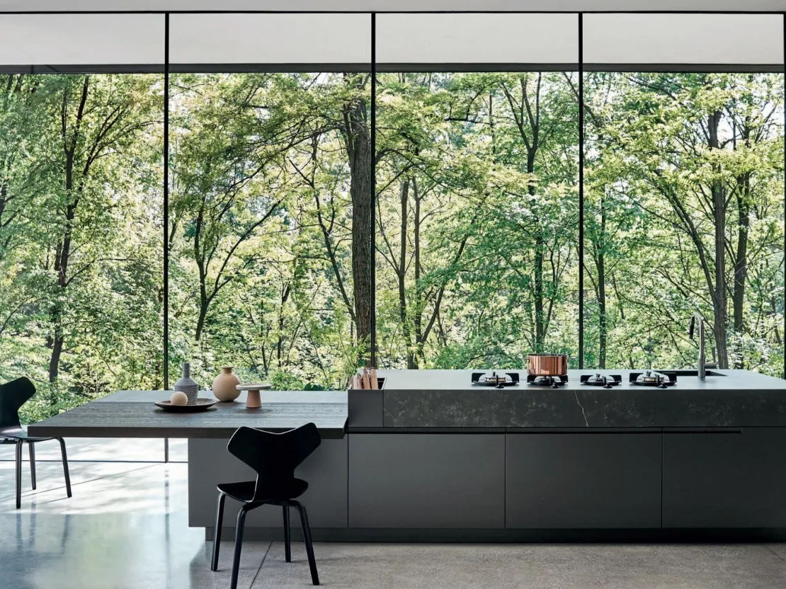 Cucina Design Maxima 2|2 Peaceful Wilderness  in laccato Titanio con top in Dekton di Cesar