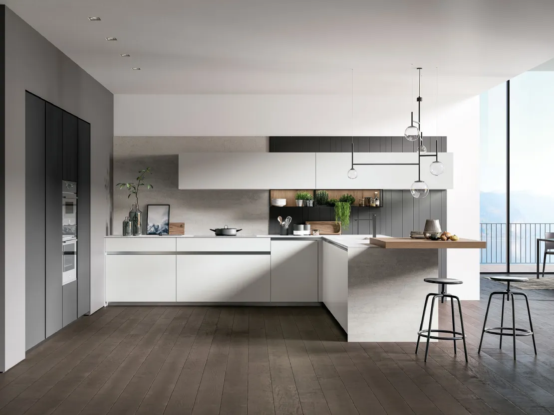 Cucina Moderna Glass 2 0 01 con penisola di Arredo3