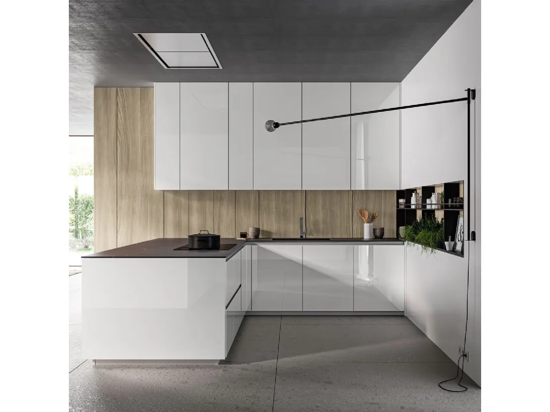 Cucina Moderna Glass 2 0 04 con penisola di Arredo3