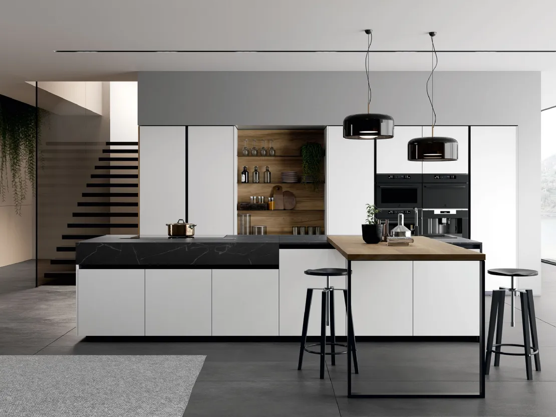Cucina Moderna Glass 2 0 06 con isola di Arredo3