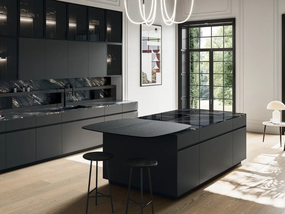 Cucina Moderna con isola in vetro opaco Glass di Arredo3