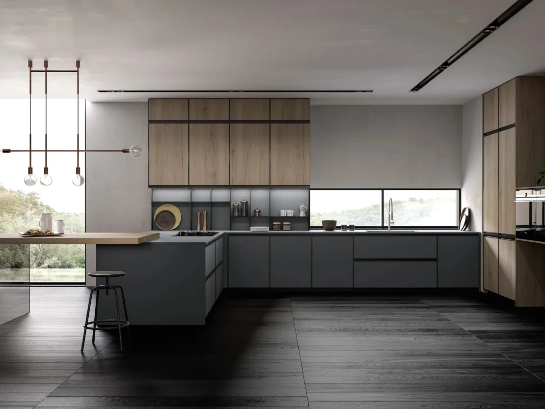 Cucina Moderna Kronos 02 con penisola di Arredo3