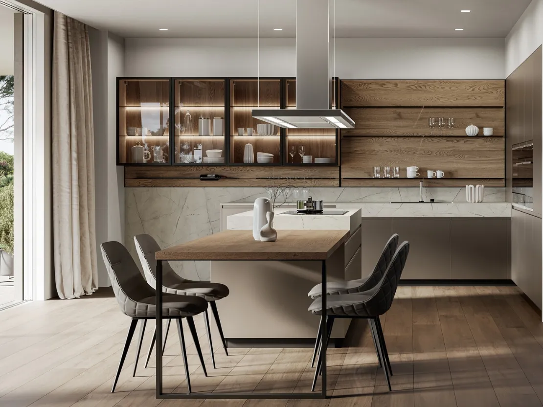 Cucina Moderna con isola in laccato e rovere Wega di Arredo3
